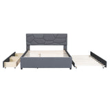 Queen Platform Upholstered Bed Frame with Headboard, Twin XL Trundle Bed