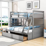 Wooden Twin Over Full Bunk Beds with Storage Drawers for Kids, Adult - [Convertible]