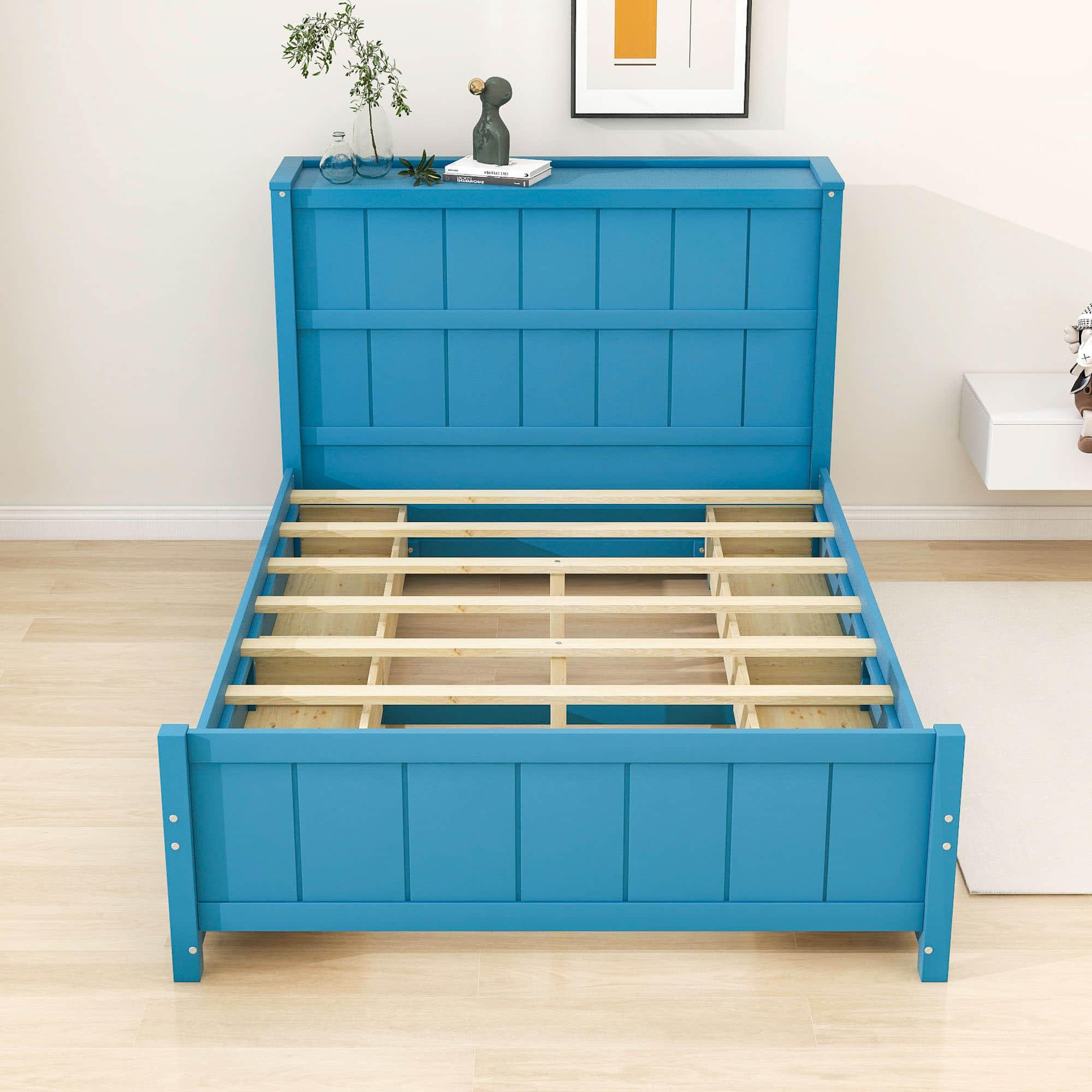 Wooden Full Size Platform Bed with Headboard and Storage - [Drawers, Shelves]