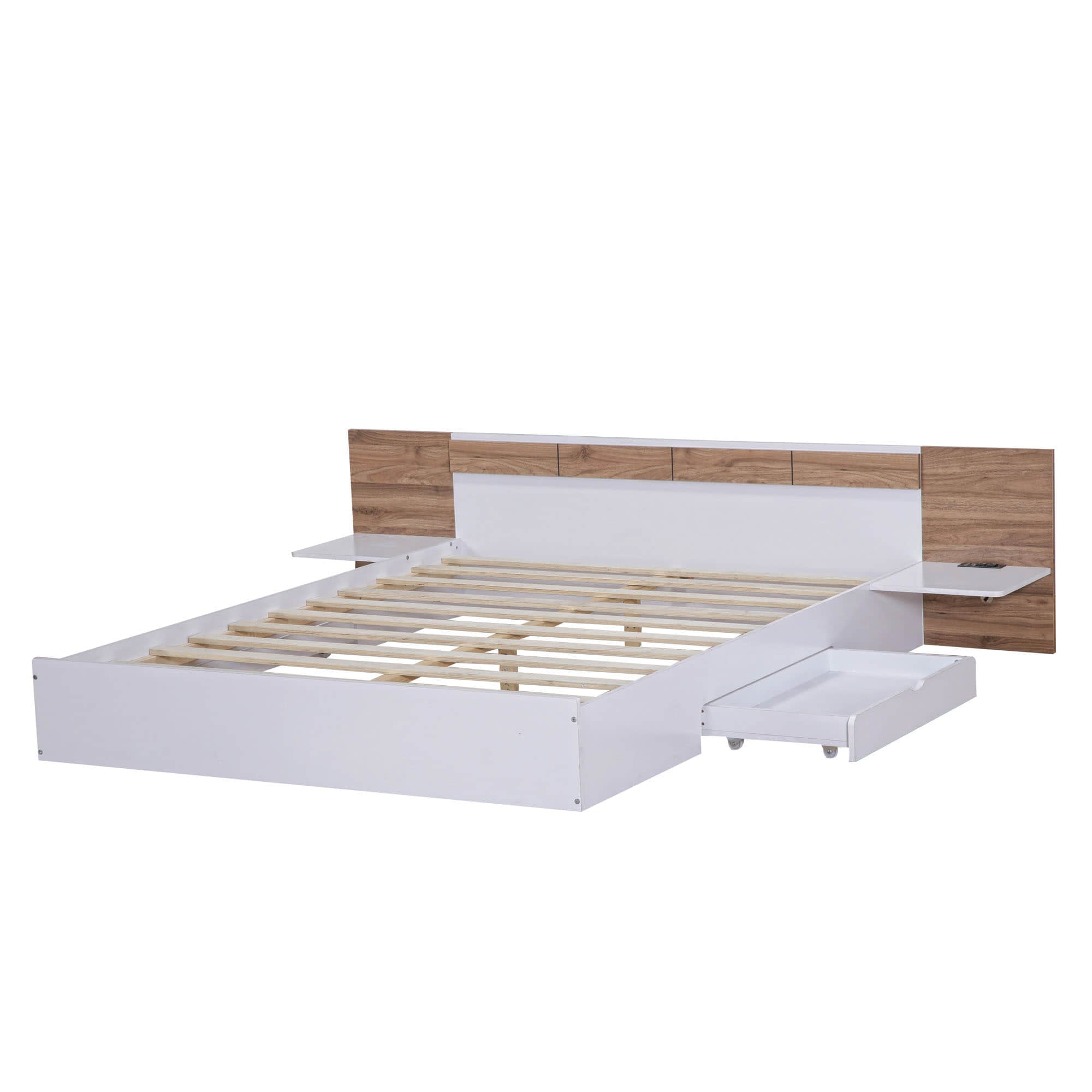 Wooden Queen Bed Frame with Headboard and Storage Drawers