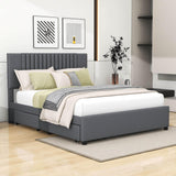 Upholstered Full Size Platform Bed Frame with Storage and Twin Trundle - [Drawers, Headboard]