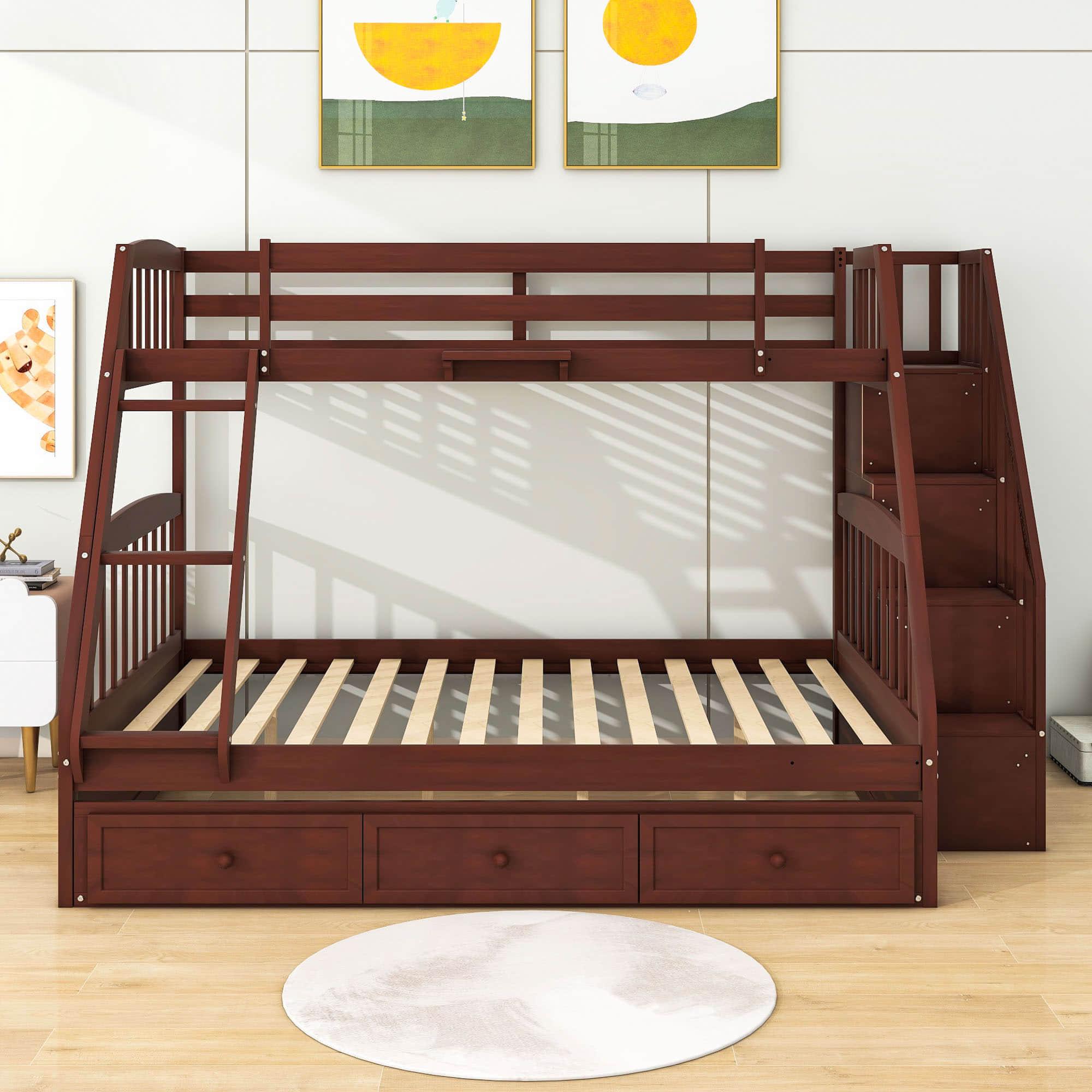 Twin Over Full Bunk Beds with Stairs and Storage Drawers - [Wooden, Convertible]