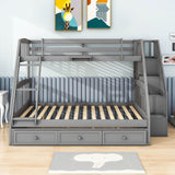 Twin Over Full Bunk Beds with Stairs and Storage Drawers - [Wooden, Convertible]