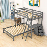 Twin Over Full Bunk Beds with Desk and Storage Drawers - [Wooden, Detachable, L-Shaped]