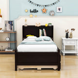 Wood Twin Captains Bed with Storage and Headboard, Twin Trundle Bed