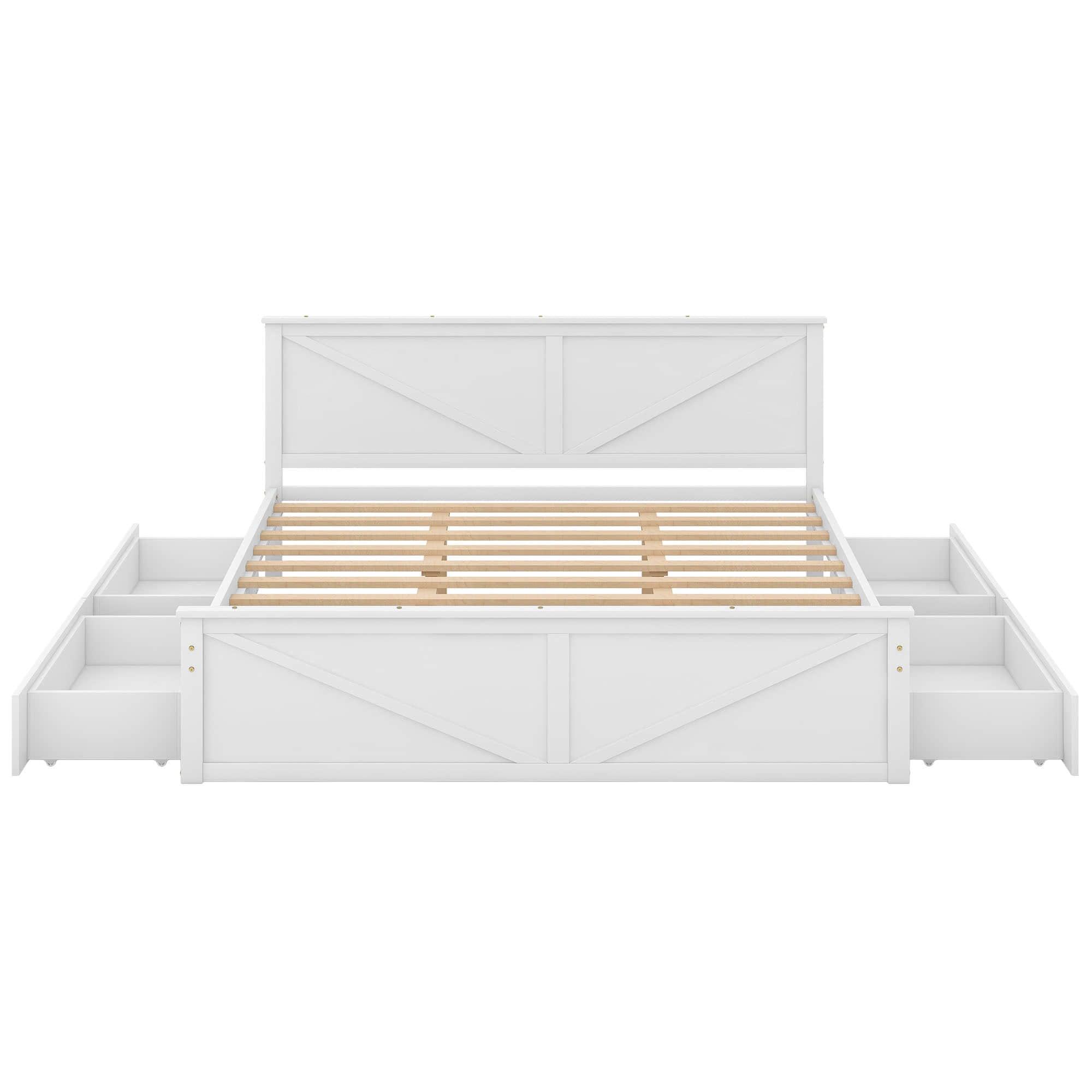 Wooden King Size Platform Bed with Storage and Headboard - [Drawers]