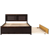 Wooden Full Size Platform Bed with Twin Trundle Bed and Storage Headboard - [Shelves]