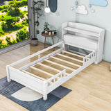 Low Twin Kids Platform Bed Frame with Rails and Storage Headboard