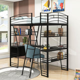 Metal Twin Loft Bed with Desk and Storage Shelves for Adults, Gamer