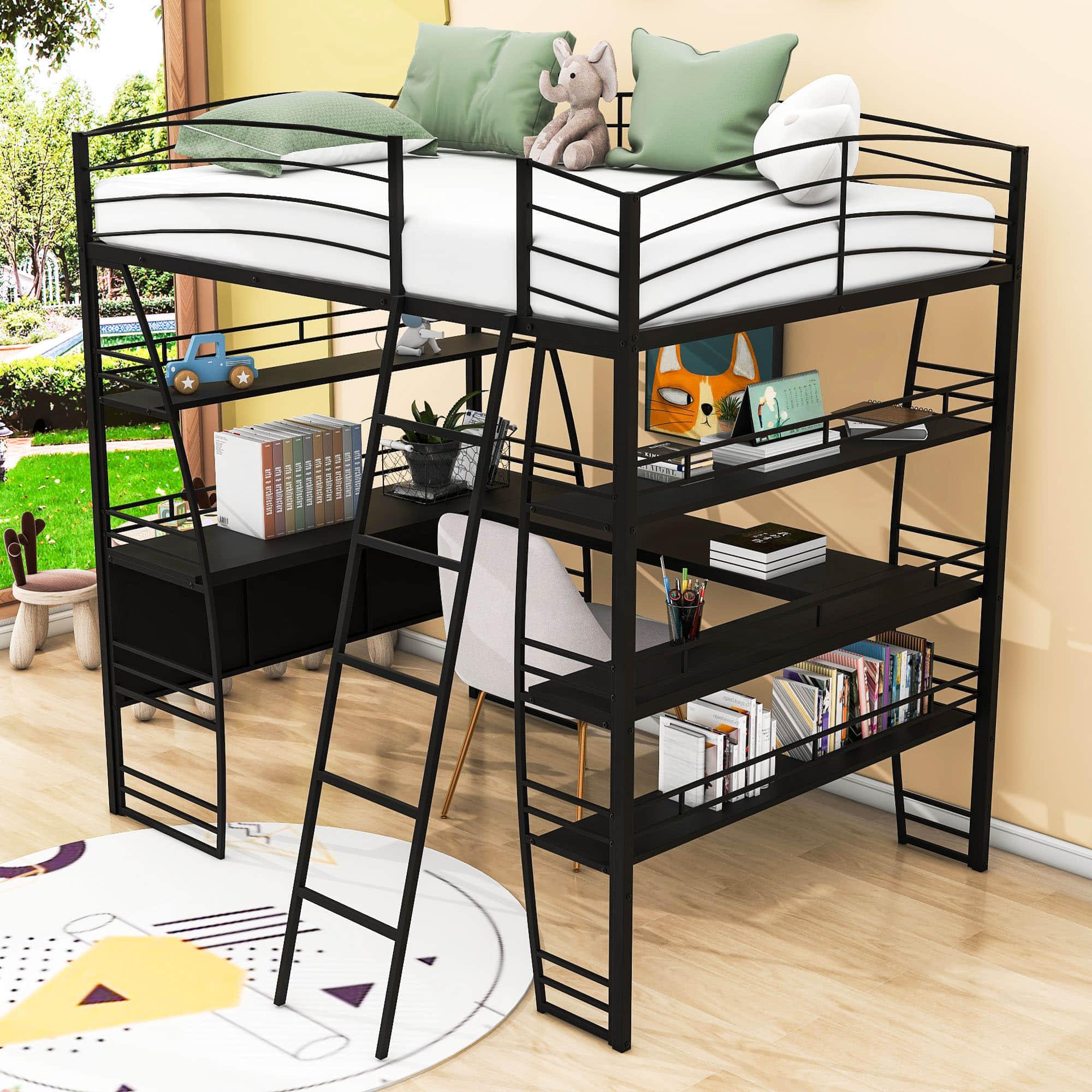 Metal Full Size Loft Bed with Desk and Storage for Adults, Gamer