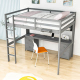 Modern Smart Full Size Loft Bed with Desk and Storage for Adults, Kids