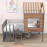 Kids Metal Low Twin Tree House Loft Bed with Window, Roof