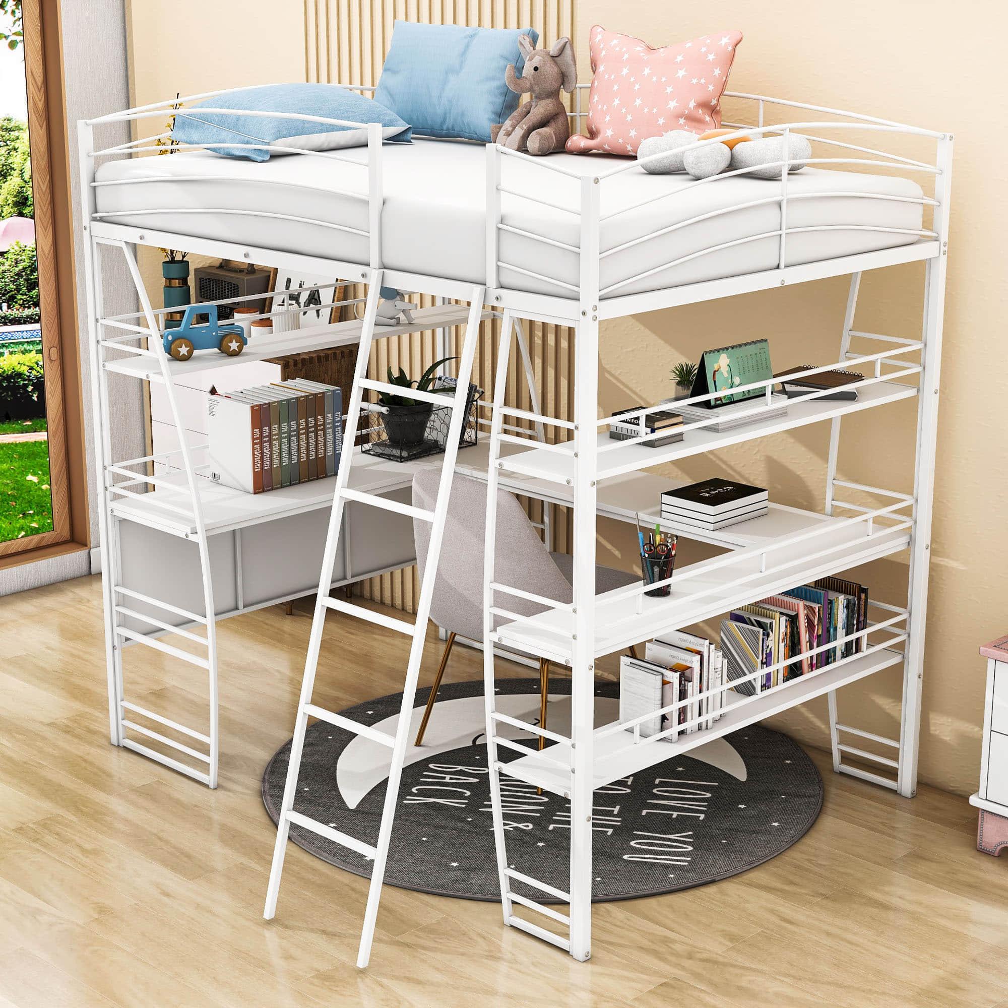 Metal Full Size Loft Bed with Desk and Storage for Adults, Gamer