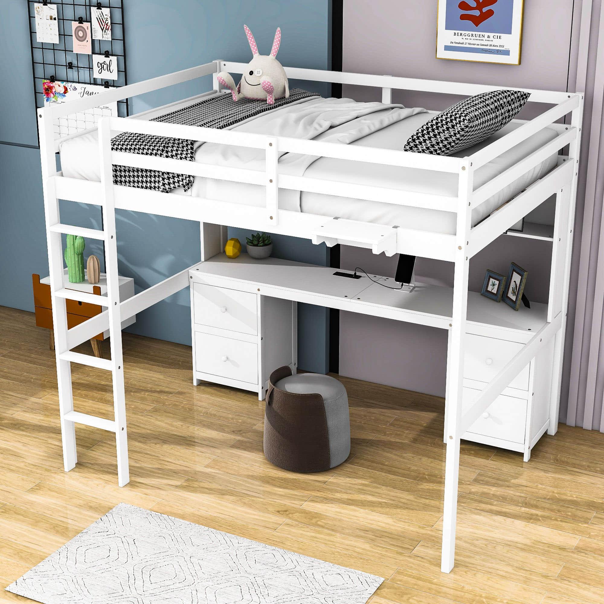 Modern Smart Full Size Loft Bed with Desk and Storage for Adults, Kids