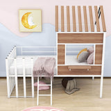 Kids Metal Low Twin Tree House Loft Bed with Window, Roof