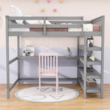 Full Size Loft Bed with Desk and Storage Shelves for Adults, Kids