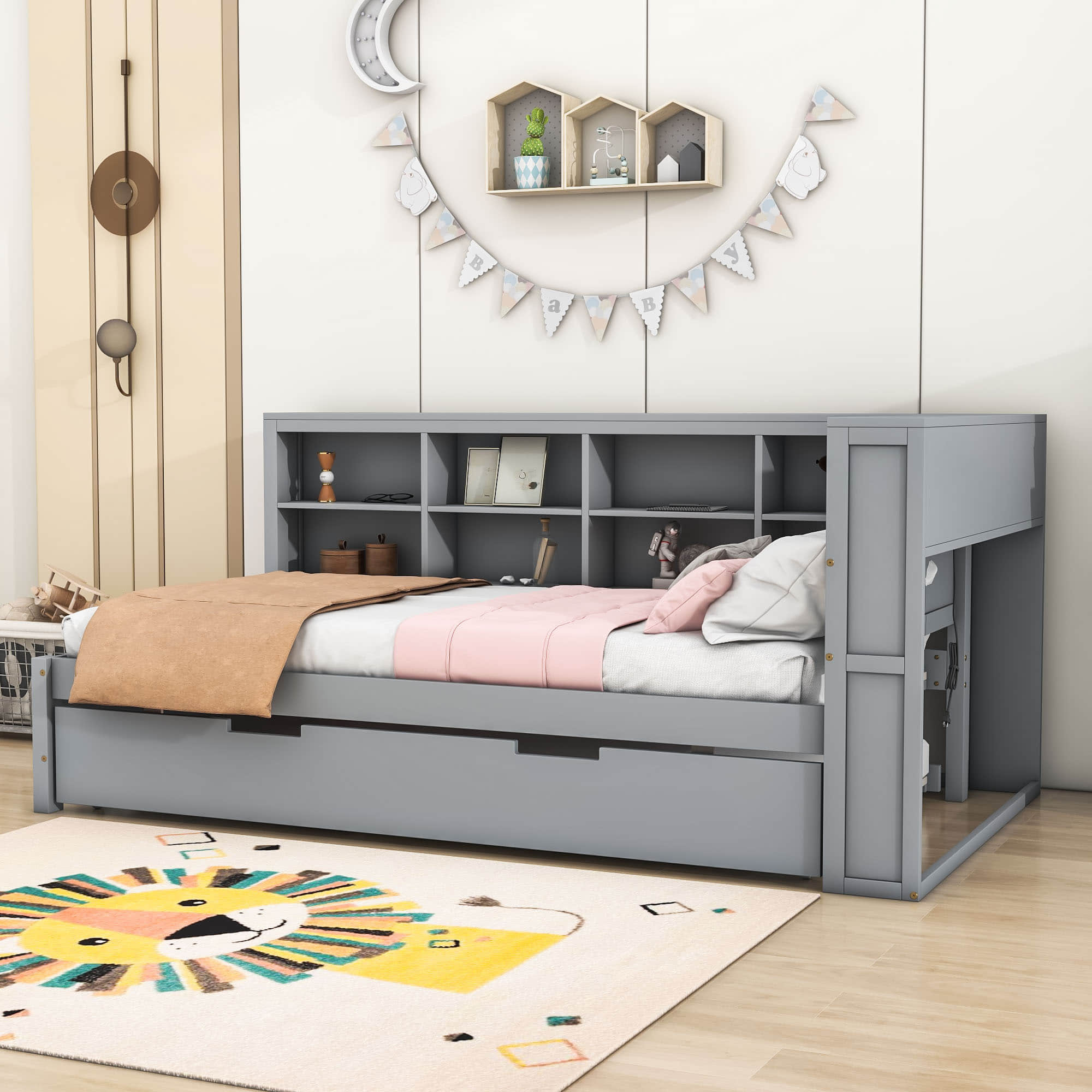 Modern Smart Wood Twin Daybed with Twin Trundle and Storage