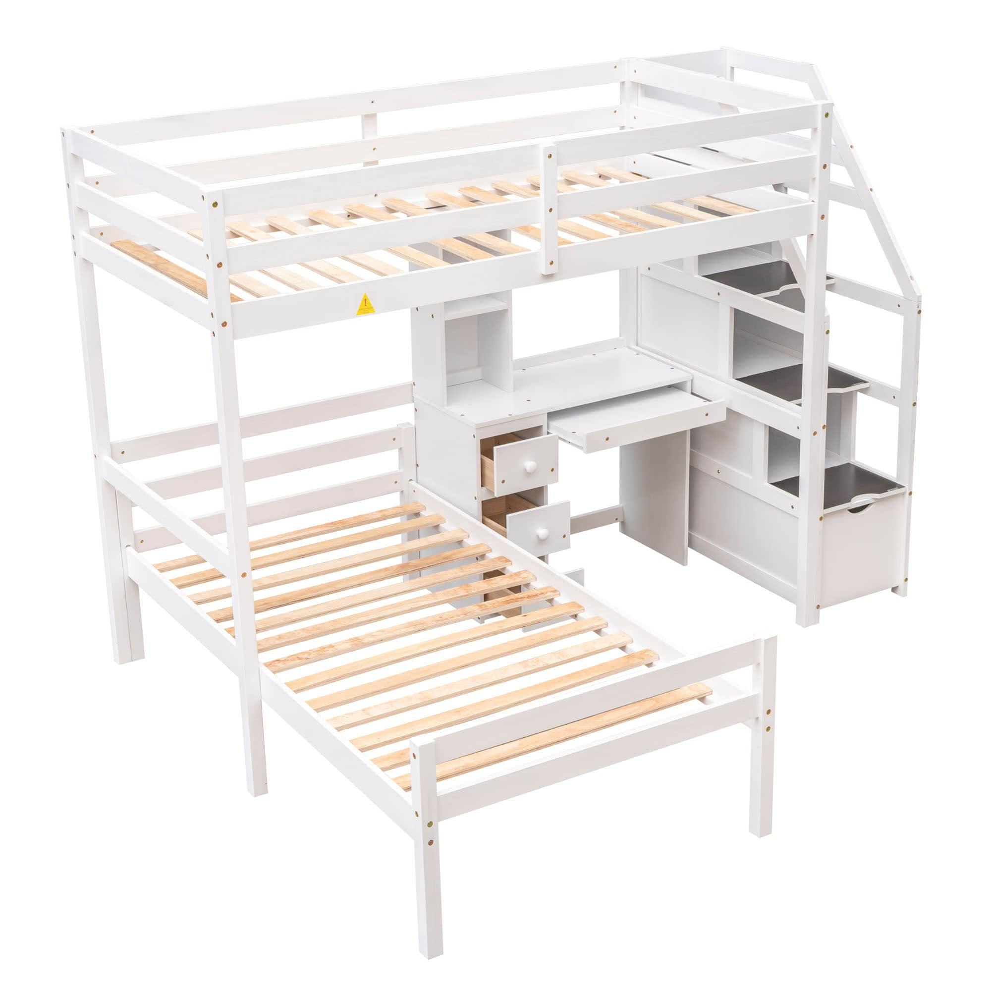 Twin Over Twin Bunk Beds with Desk and Storage Stairs - [Drawers, Shelves, L-Shaped]