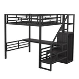 Full Size Loft Bed with Desk and Storage Stairs for Kids, Adult - [Wardrobe, Convertible]