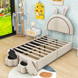 Twin Size Velvet Upholstered Princess Platform Bed Frame with Headboard