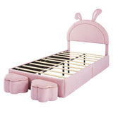 Twin Size Velvet Upholstered Princess Platform Bed Frame with Headboard