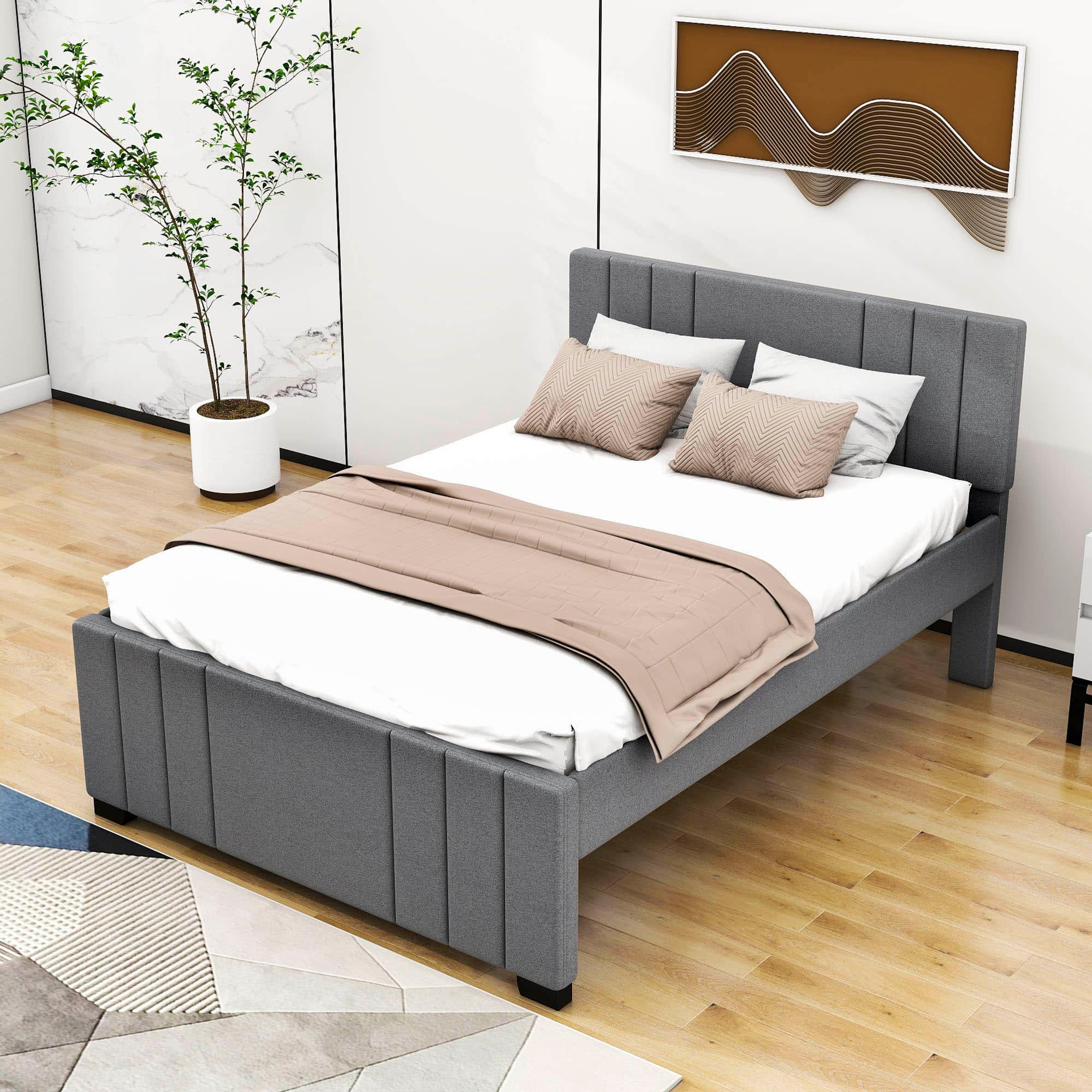 Full Size Upholstered Platform Bed with Trundle and Headboard