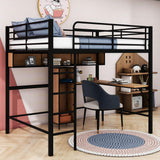 Metal Full Size Black Loft Bed with Desk and Storage for Adults, Teens