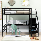 Full Size Loft Bed with Desk and Storage Stairs for Kids, Adult - [Wardrobe, Convertible]