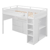 Twin Loft Bed with Desk and Storage for Kids, Teens - [Wooden]