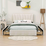 Upholstered Full Size Platform Bed with Headboard and Storage - [4 Drawers, Velvet]