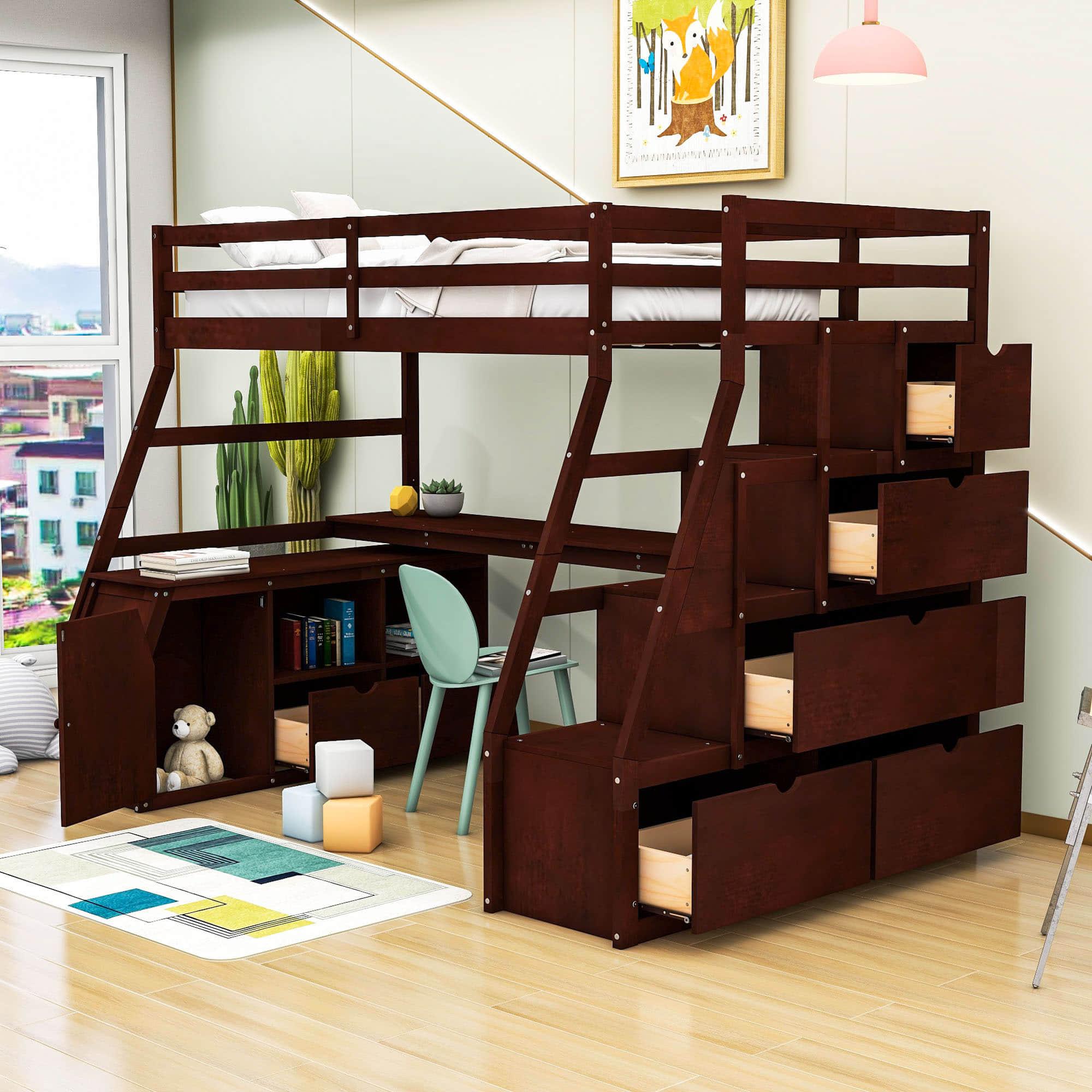 Twin Loft Bed with Desk and Stairs, Storage for Teens, Kids - [Drawers]