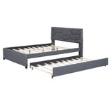 Full Upholstered Platform Bed Frame with Headboard, Twin Trundle Bed