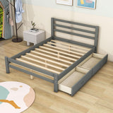 Full Size Wooden Platform Bed with Storage Drawers and Headboard