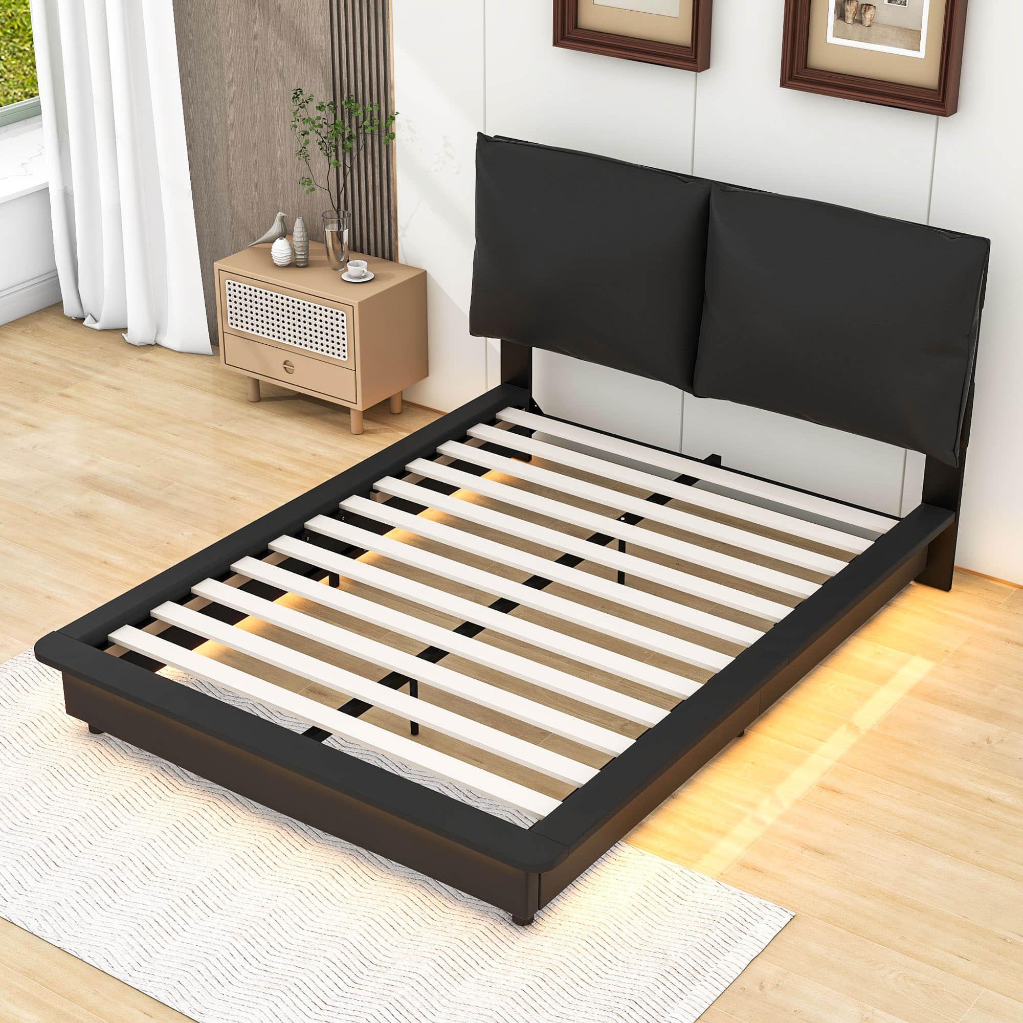 Modern Full Size Upholstered Platform Bed Frame with Headboard LED Lights