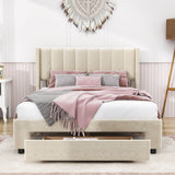 Velvet Full Size Upholstered Platform Bed Frame with Headboard and Storage