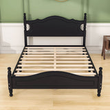 Traditional Full Size Low Profile Wood Platform Bed Frame with Headboard