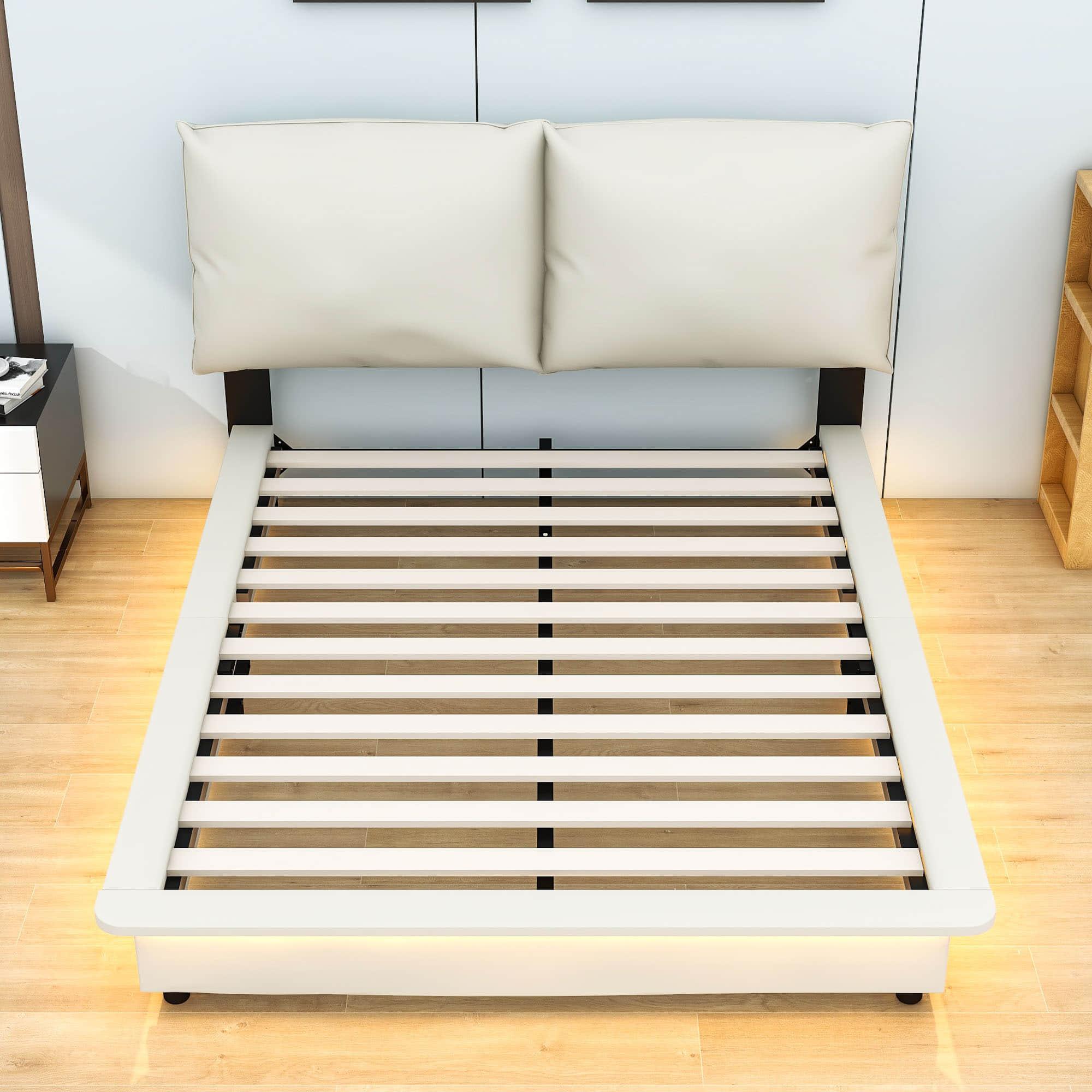 Upholstered Modern Queen Bed Frame with Headboard and LED Lights