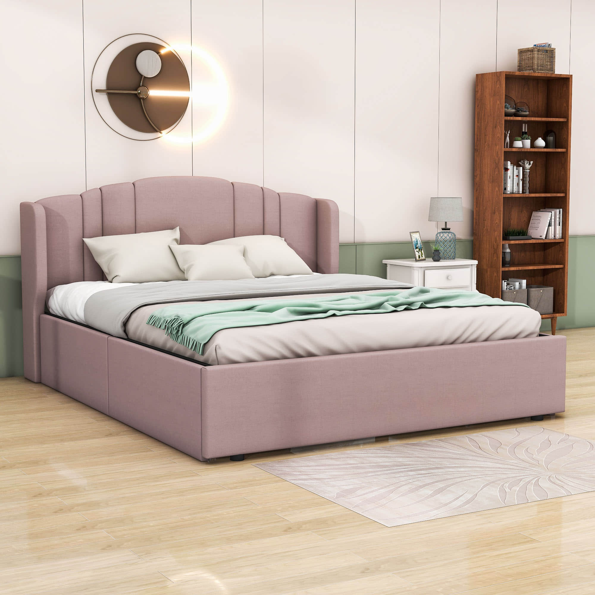 Queen Modern Upholstered Bed Frame with Headboard and Storage