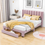 Velvet Queen Size Upholstered Platform Bed Frame with Headboard and Storage