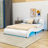 Modern Queen Upholstered Platform Bed Frame with Headboard and Lights