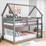 Small Low Twin Over Twin House Floor Bunk Beds for Kids, Toddler