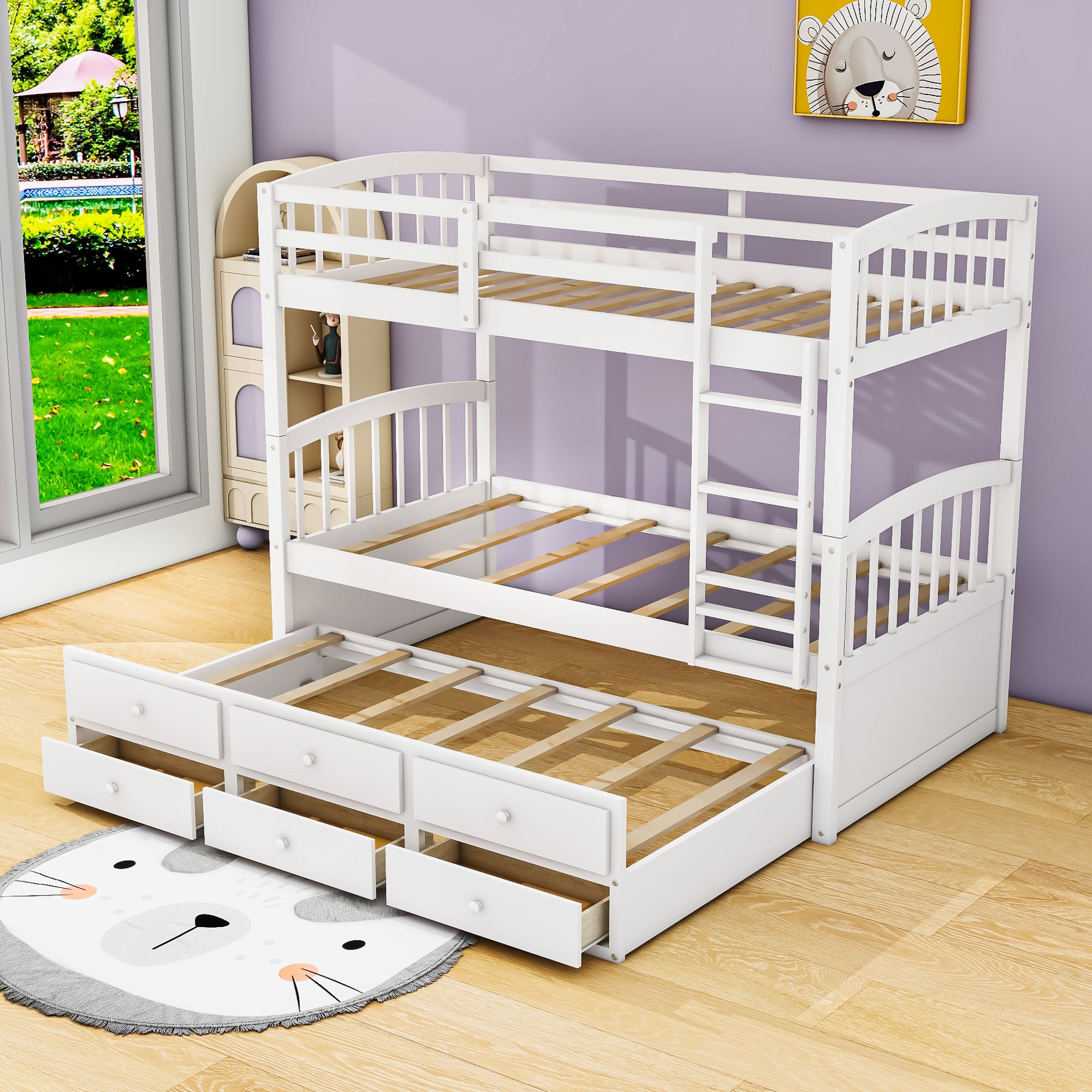 Convertible Twin Over Twin Bunk Beds for Kids Adults with Trundle and Storage - [Wood, Drawers]