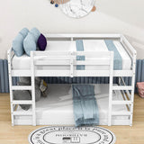 Modern Low Full Over Full Bunk Beds for Kids Toddler with 2 Ladders - Wooden