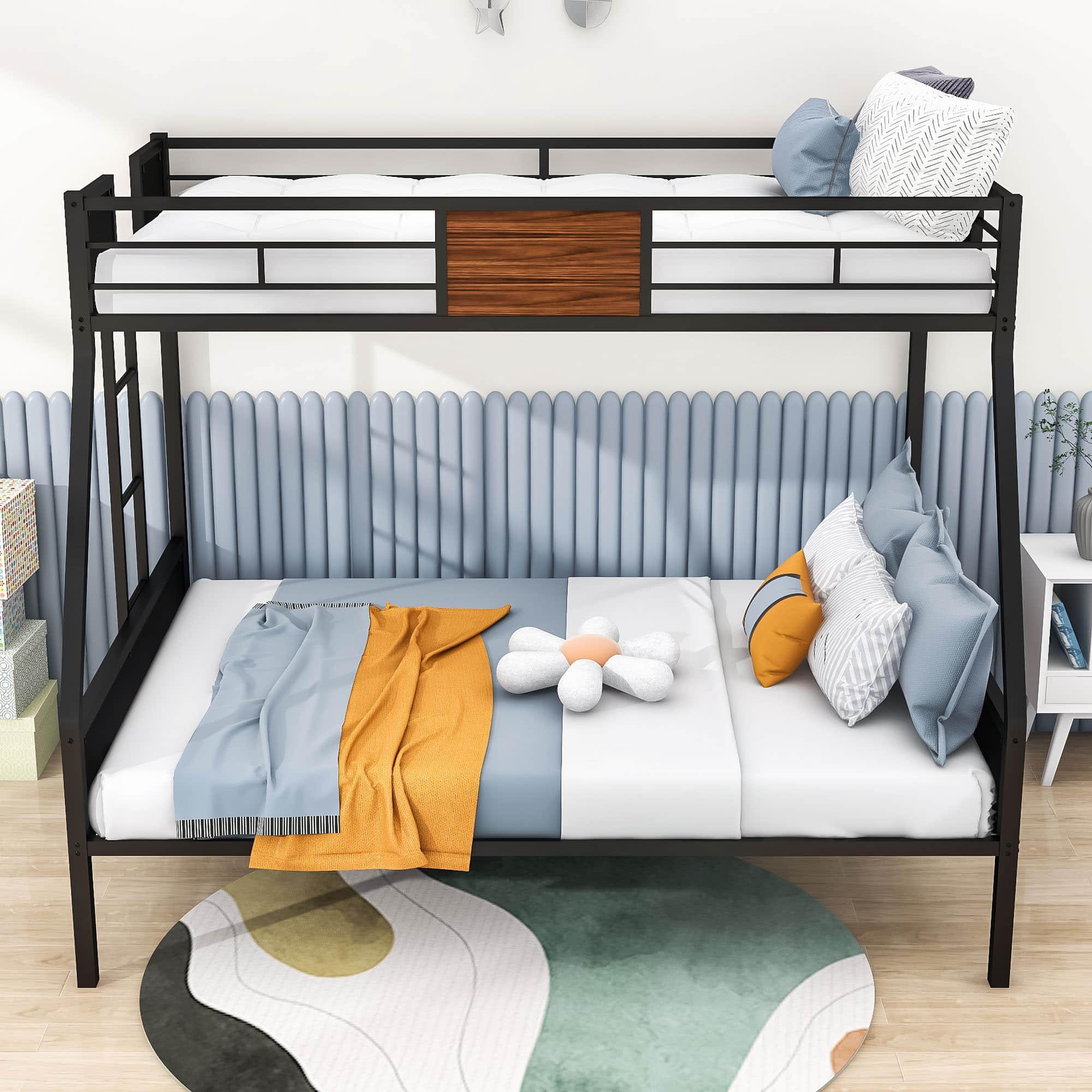 Mid-Century Modern Metal Twin Over Full Bunk Beds for Kids Adults