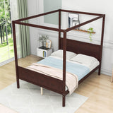 Wood Queen Platform Modern Canopy Bed Frame with Headboard and Footboard