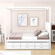 Queen Size Captain's Canopy Bed with Twin Trundle Bed and Storage - [Wooden, Drawers]