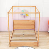 Wooden Modern Low Profile Queen Canopy Bed Frame with Headboard