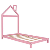 Wood Twin Size Low Platform Bed with House-shaped Headboard