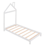 Wood Twin Size Low Platform Bed with House-shaped Headboard