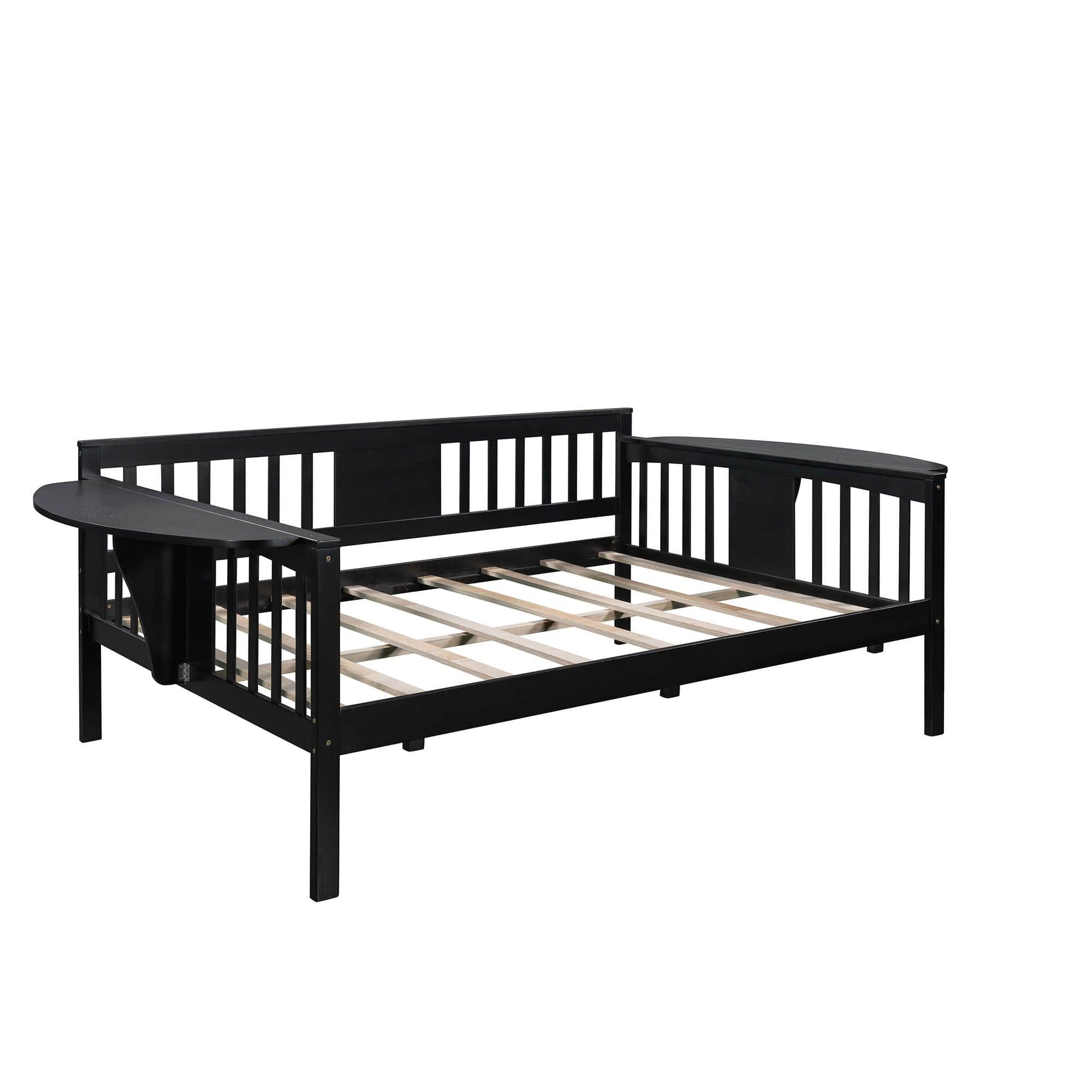 Wood Full Size Daybed with Storage - [Side Shelves]